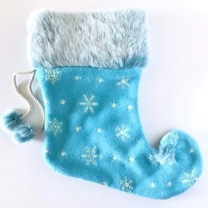 Holiday Stocking Snowflakes Sky Blue Furry Cuff Tassels